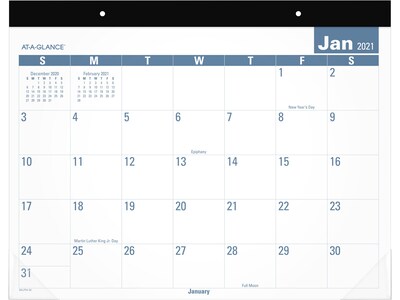 2021 AT-A-GLANCE 17 x 21.75  Desk Pad Calendar, White/Blue/Black (SKLP24-32-21)