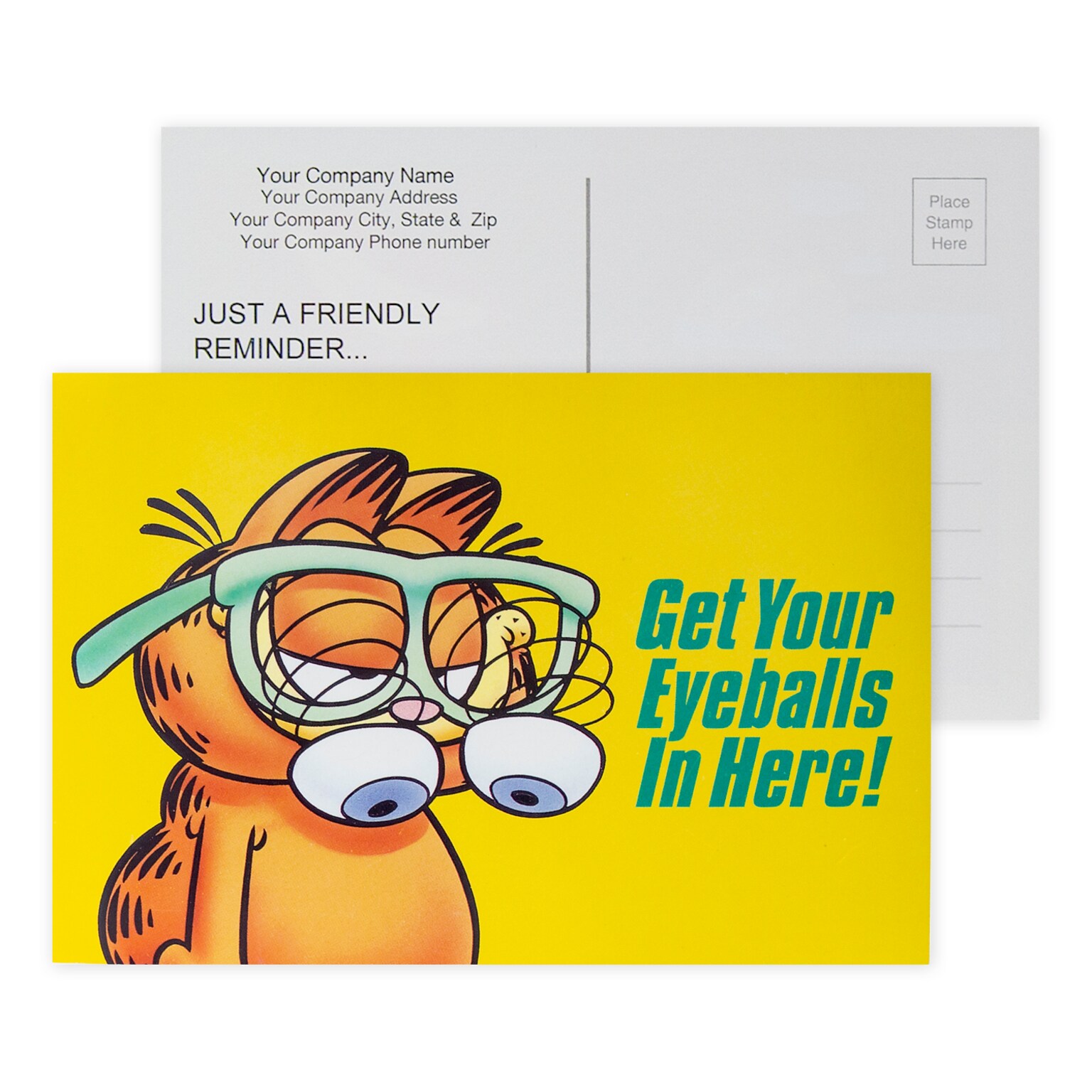 Custom Full Color Postcards, Garfield Eyeballs, 4 x 6, 12 pt. Coated Front Side Stock, Flat Print, Horizontal, 2-Sided, 100/Pk