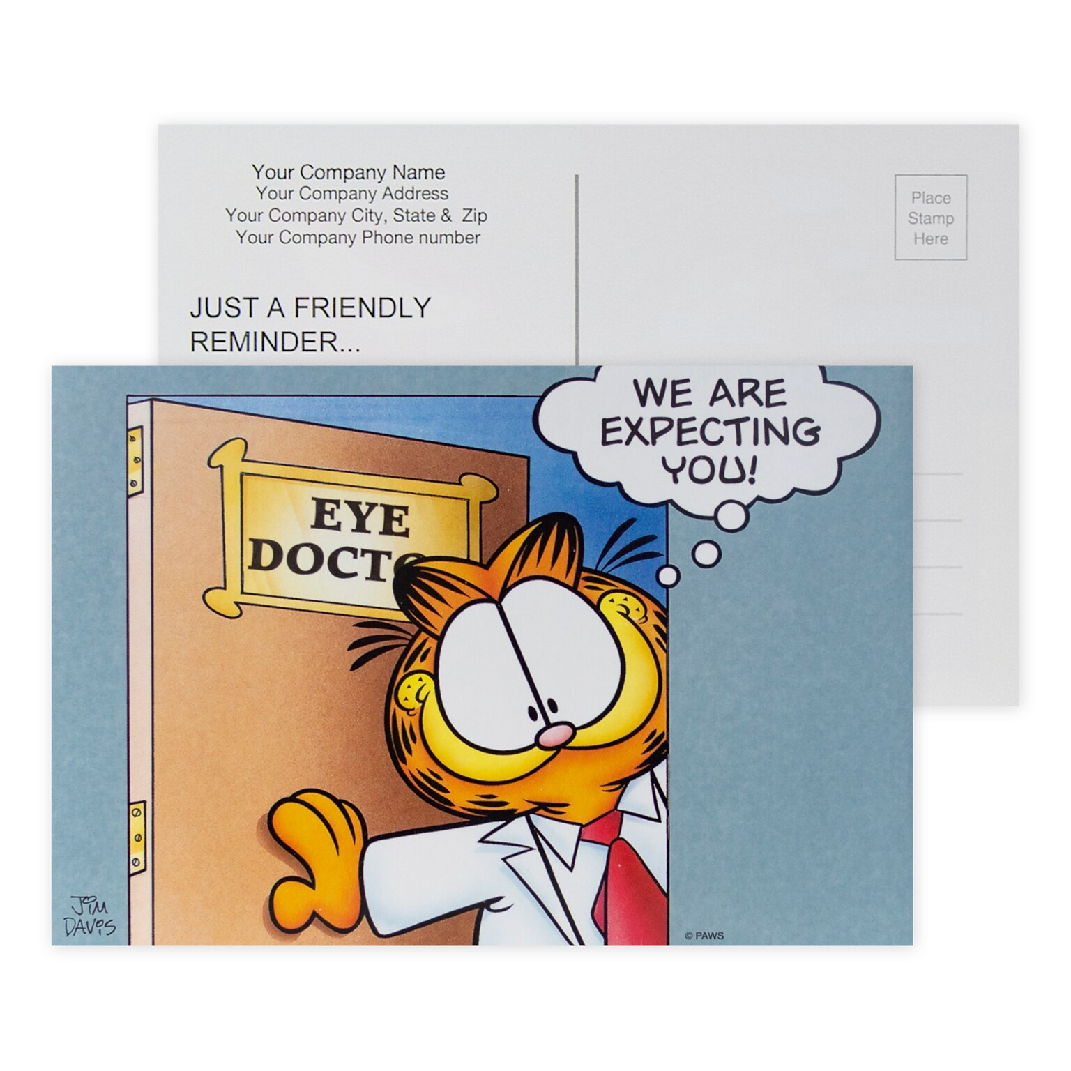 Custom Full Color Postcards, Garfield Expecting You, 4 x 6, 12 pt. Coated Front Side Stock, Flat Print, Horiz, 2-Sided, 100/Pk