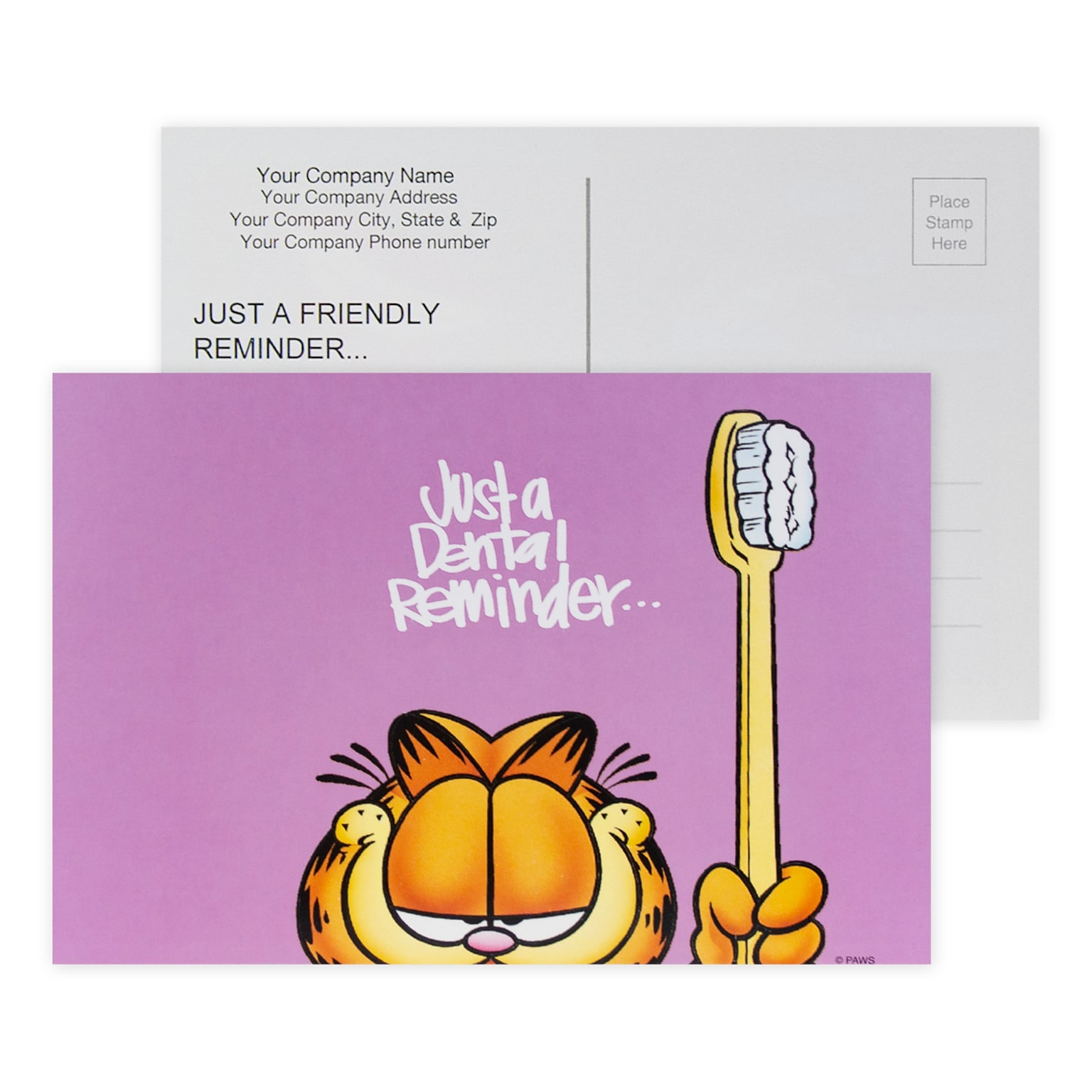 Custom Full Color Postcards, Garfield Dental Reminder, 4 x 6, 12 pt. Coated Front Side Stock, Flt Print, Horiz, 2-Side, 100/Pk