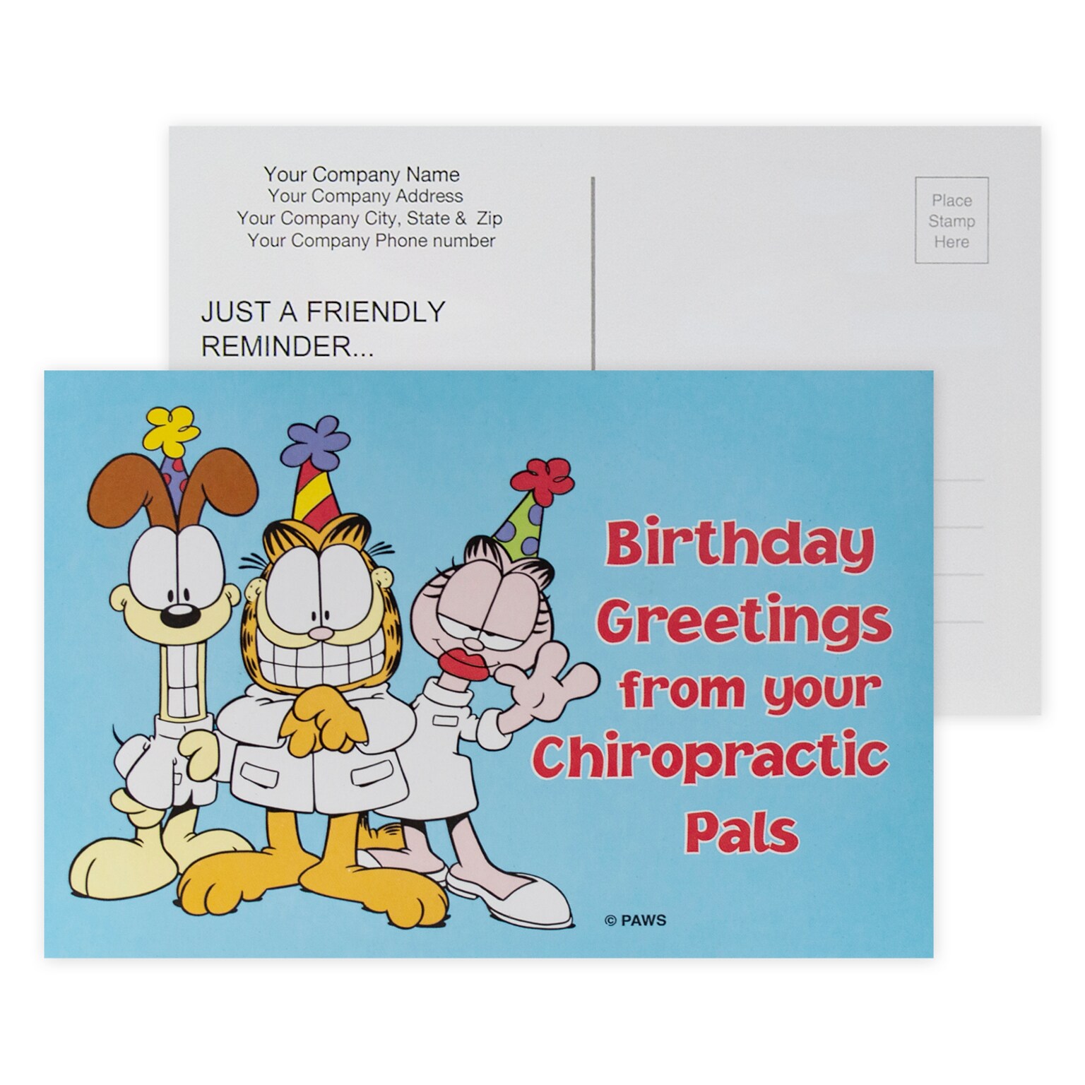 Custom Full Color Postcards, Garfield Birthday Pals, 4 x 6, 12 pt. Coated Front Side Stock, Flat Print, Horiz, 2-Sided, 100/Pk
