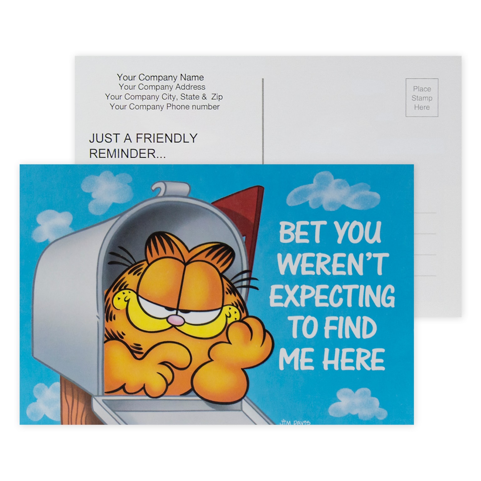 Custom Full Color Postcards, Garfield Bet You Werent, 4 x 6, 12 pt. Coated Front Side Stock, Flt Print, Horiz, 2-Side, 100/Pk