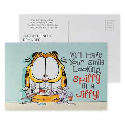 Custom Full Color Postcards, Garfield Spiffy, 4 x 6, 12 pt. Coated Front Side Stock, Flat Print, H