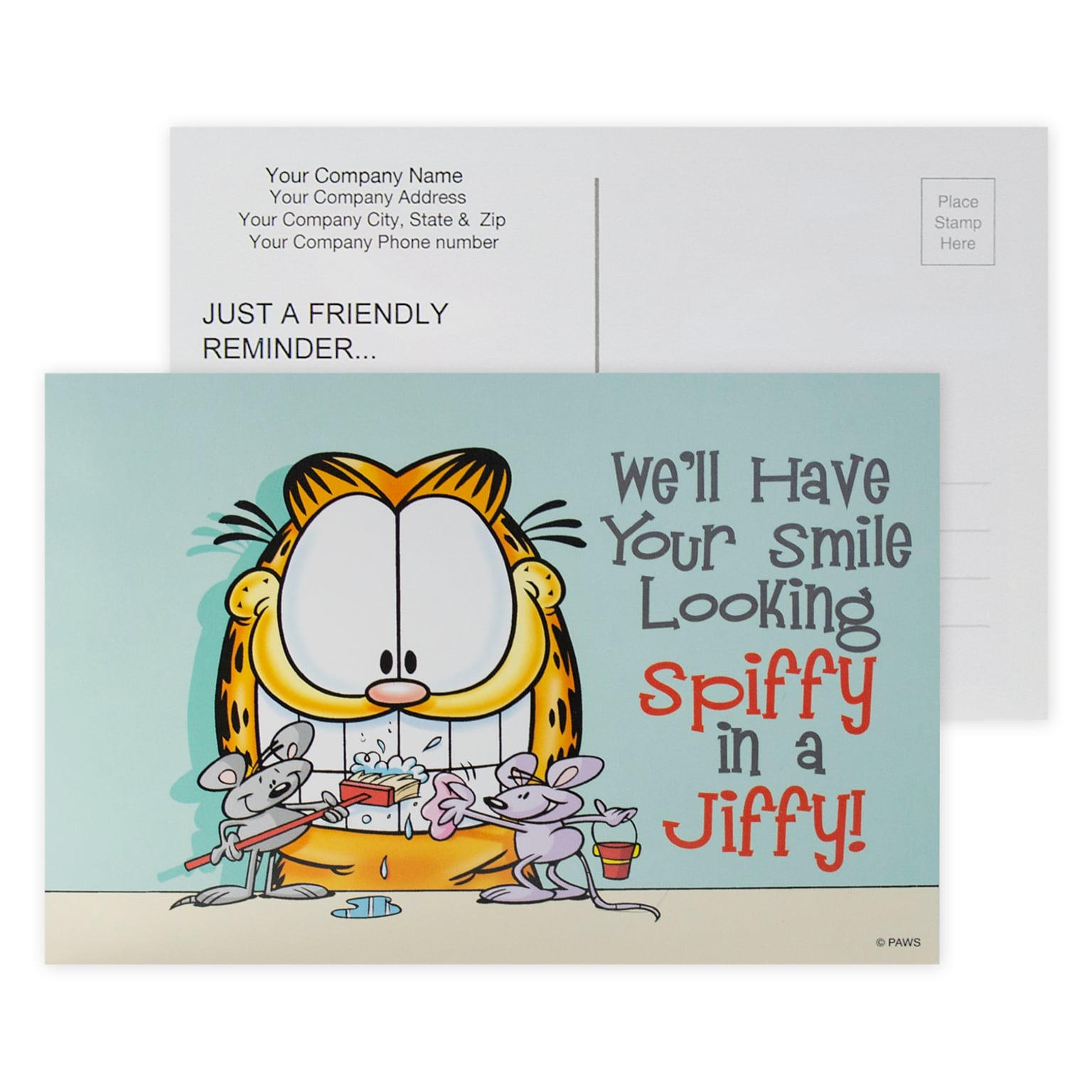Custom Full Color Postcards, Garfield Spiffy, 4 x 6, 12 pt. Coated Front Side Stock, Flat Print, Horizontal, 2-Sided, 100/Pk
