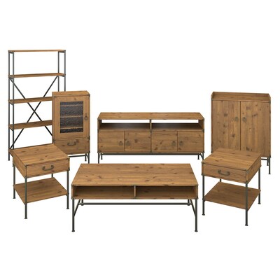 kathy ireland® Home by Bush Furniture Ironworks TV Stand with Audio Cabinet, Storage and Living Room Tables, Vintage Golden Pine