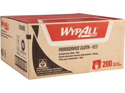 WypAll HydroKnit Fabric Foodservice Cloth, Red, 200/Carton (51639)