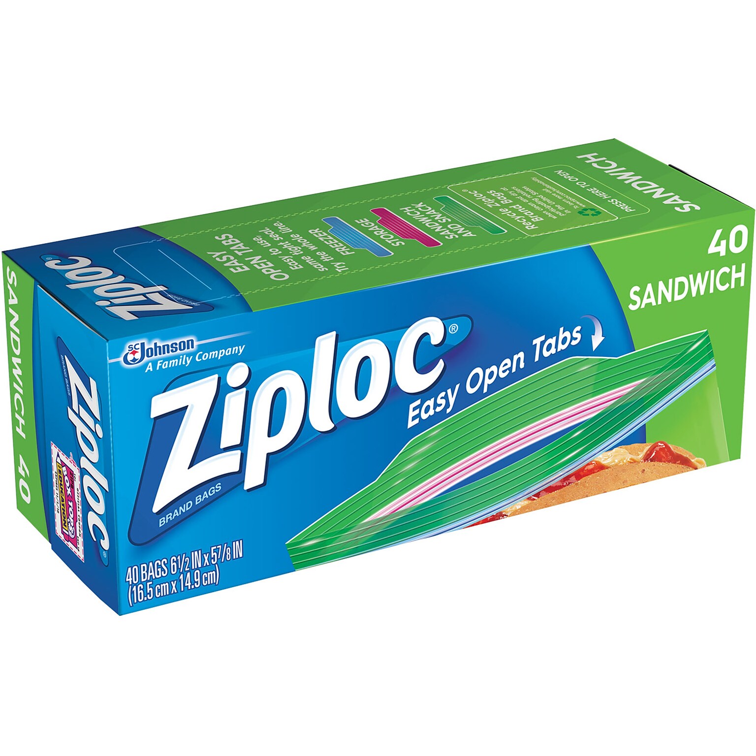 Ziploc Zipper Sandwich Bag, 40 Bags/Box (315882)