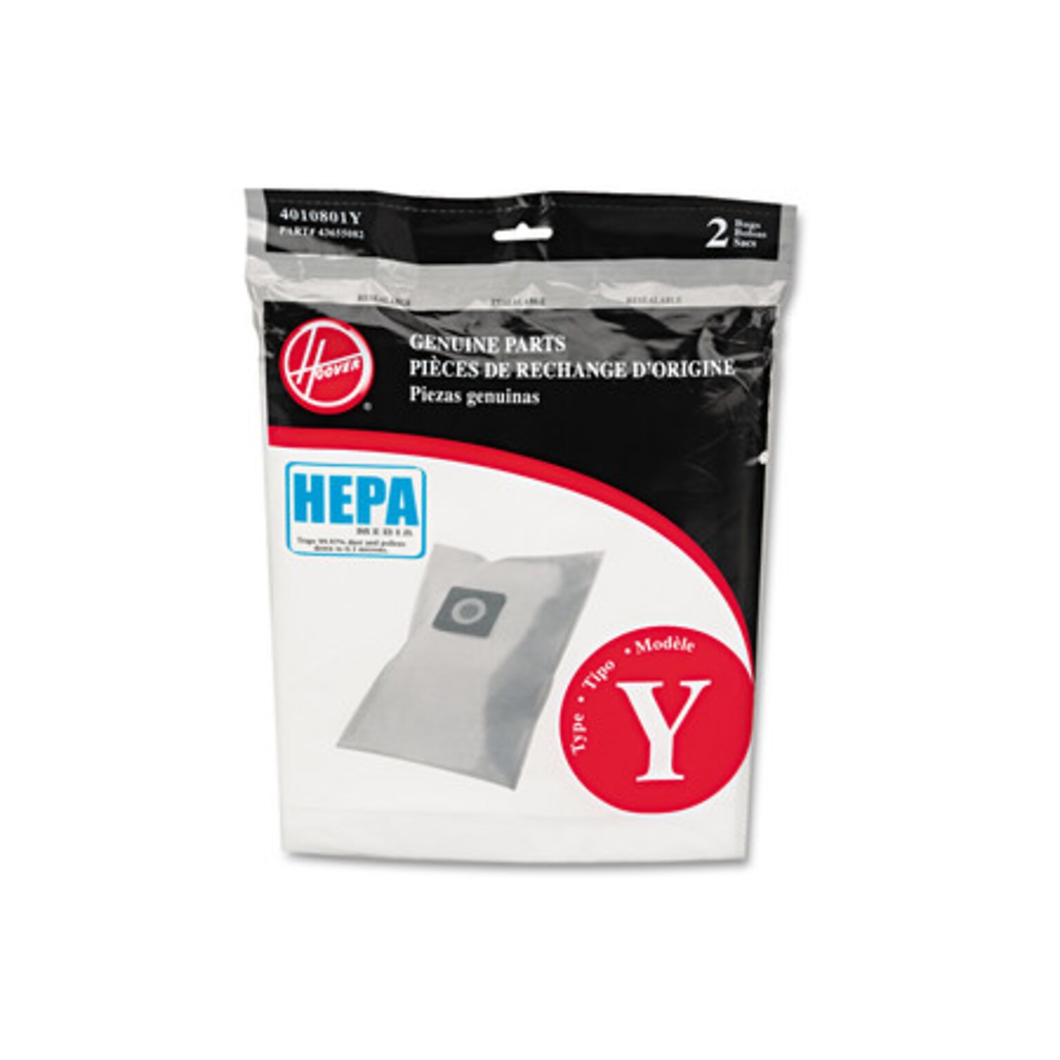Hoover® Vacuum Replacement Bags, TYPE Y Disposable HEPA Bags for Hoover® Windtunnel Vacuums, 2/Pack (AH10040)