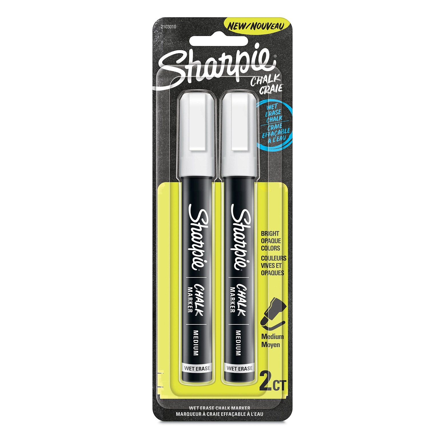 Sharpie Chalk Wet Erase Marker, Medium Tip, White, 2/Pack (2103010)