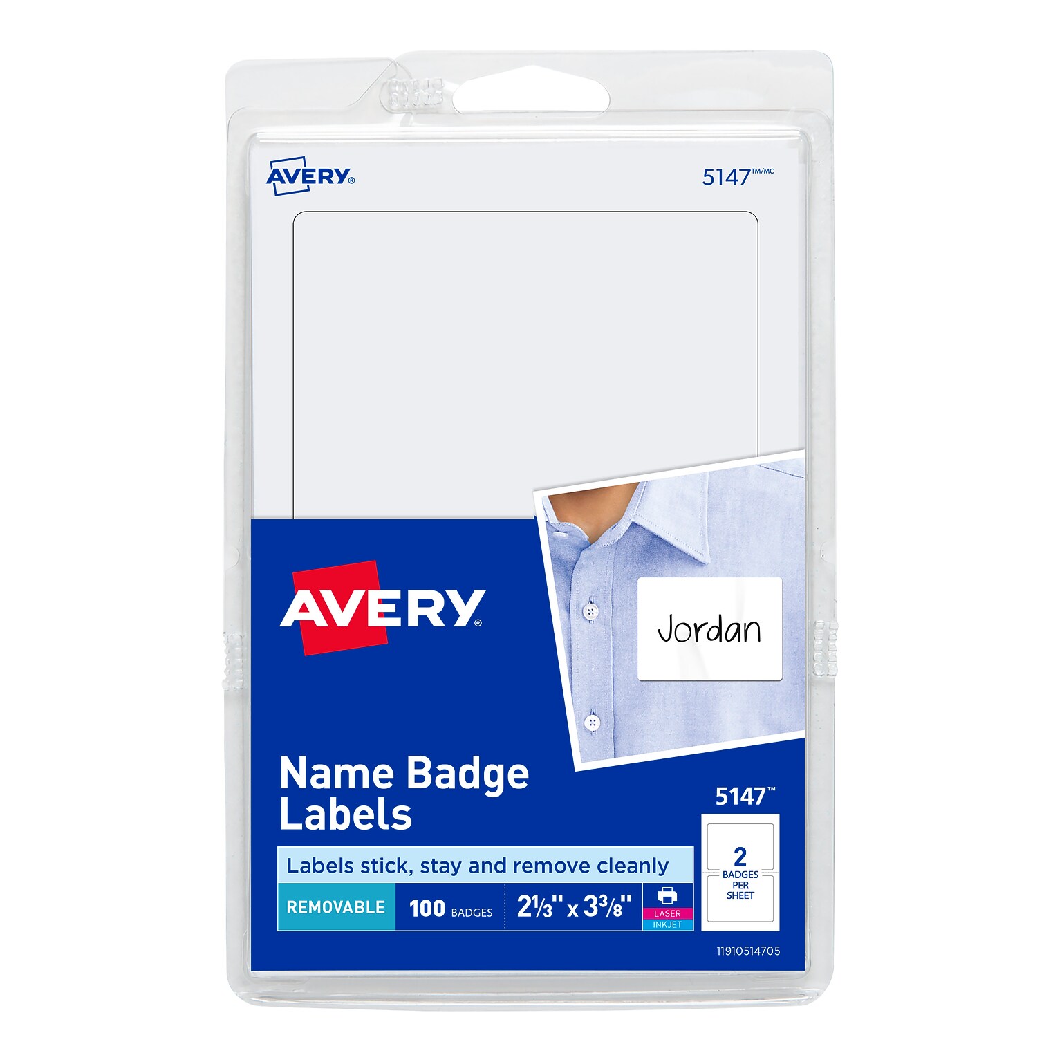 Avery Adhesive Laser/Inkjet Name Badge Labels, 2 1/3" x 3 3/8", White