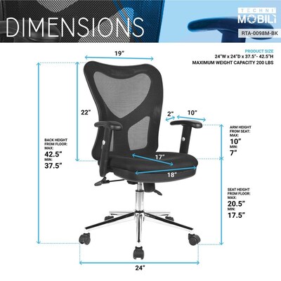 Techni Mobili Mesh Back Fabric Task Chair, Black (RTA-0098M-BK)