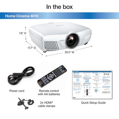 Epson Home Cinema 4010 4K PRO-UHD 3-Chip HDR Projector, White