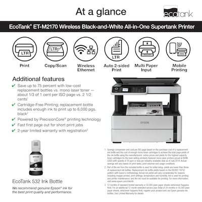 Epson EcoTank ET-M2170 Wireless Monochrome All-in-One SuperTank Printer