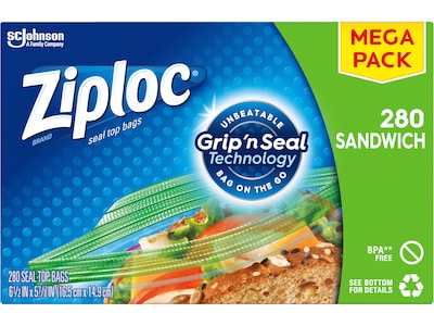 Ziploc Seal Top Sandwich Bags Quart Size 24 Count 