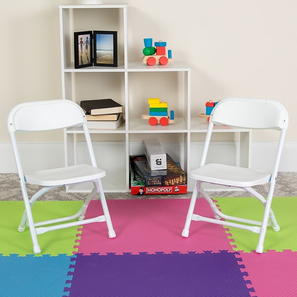 Flash Furniture Kids Plastic Armless Folding Chair, White, 10/Pack (10YKIDWH)