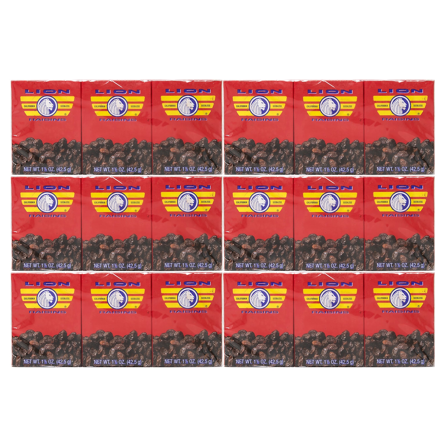 Lion California Seedless Raisins, 1.5 oz., 3 Packs/Box, 36/Pack (308-01001)