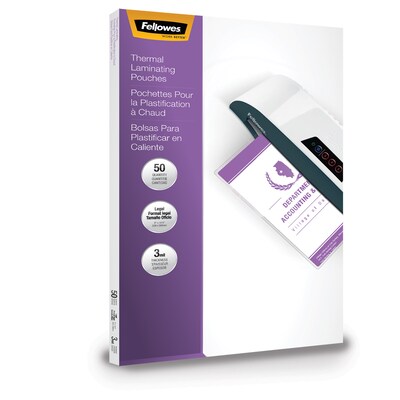 Fellowes Thermal Laminating Pouches, Legal Size, 3 Mil, 50/Pack (52226)