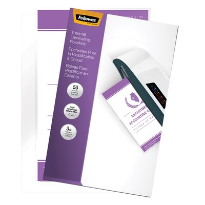 Fellowes Thermal Laminating Pouches, Legal Size, 3 Mil, 50/Pack (52226)