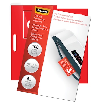 Fellowes Thermal Laminating Pouches, ID Tag, 5 Mil, 100/Pack (52016)
