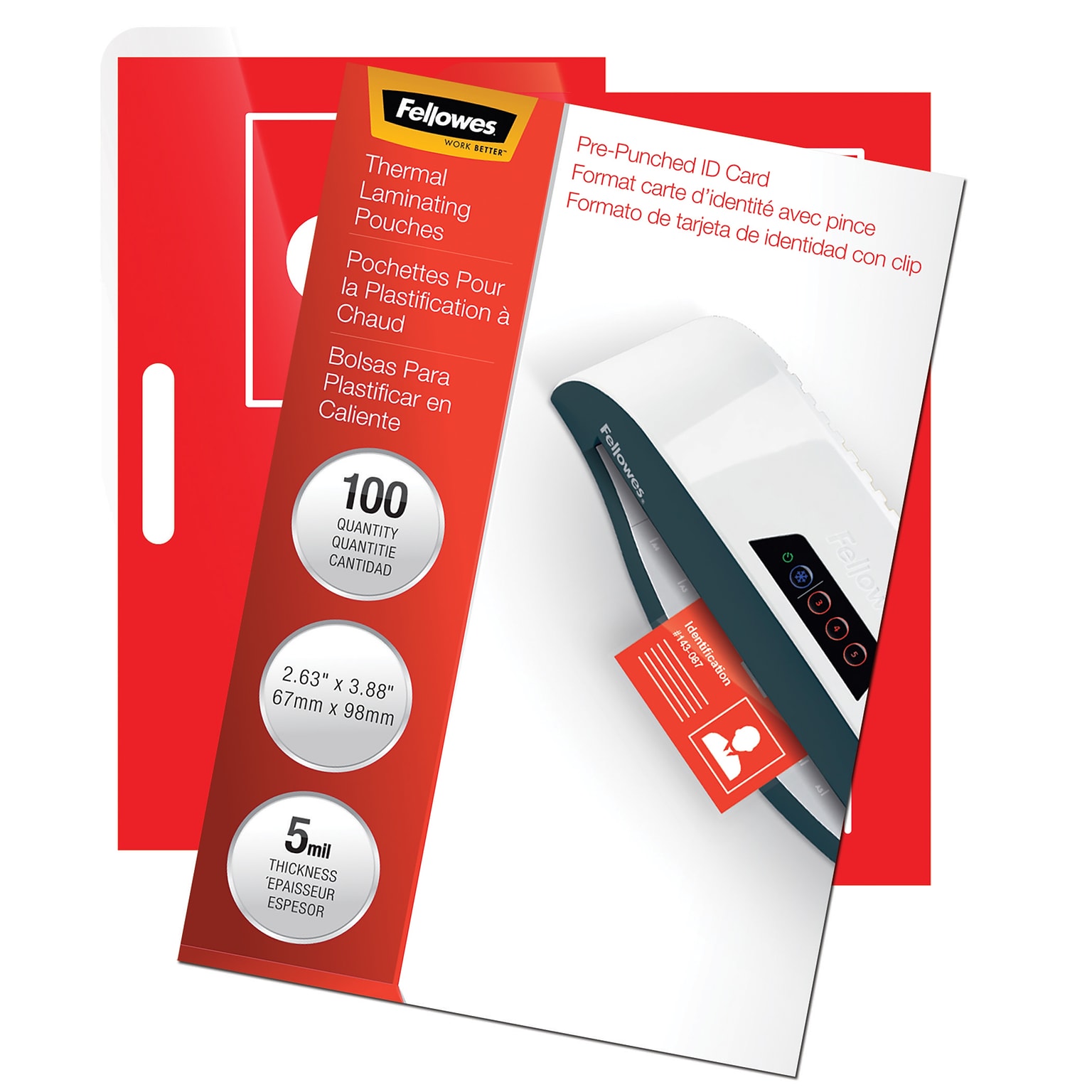 Fellowes Thermal Laminating Pouches, ID Tag, 5 Mil, 100/Pack (52016)