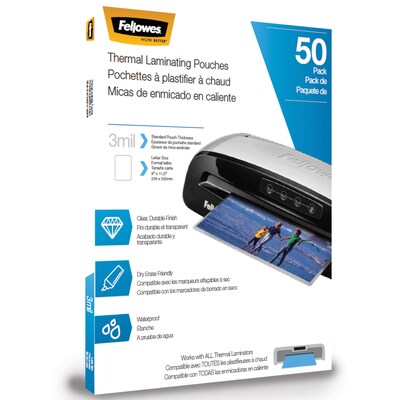 Fellowes® Thermal Laminating Pouches, 50 Pack, Letter Size, 3mil, 9 x 11.5 inches for business, educational, or craft laminating