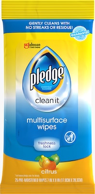 Pledge Clean it Multi-Surface Cleaner Wet Wipes, Citrus Scent, 25/Pack, 12 Packs/Carton (336274CT)