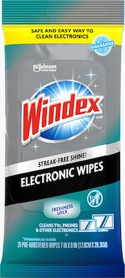 Windex Electronics Glass & Surface Cleaner, Unscented, 25 Wipes/Pack (314278)