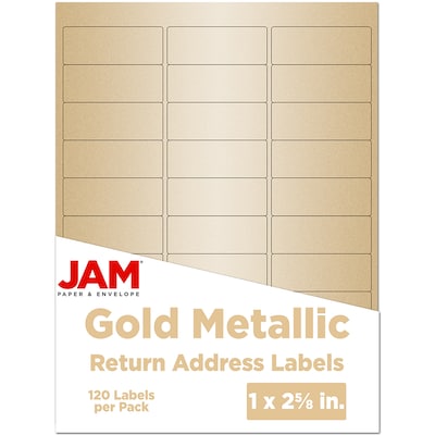 JAM Paper Laser/Inkjet Address Labels, 1 x 2 5/8, Gold Metallic, 120 Labels/Pack (40732537)