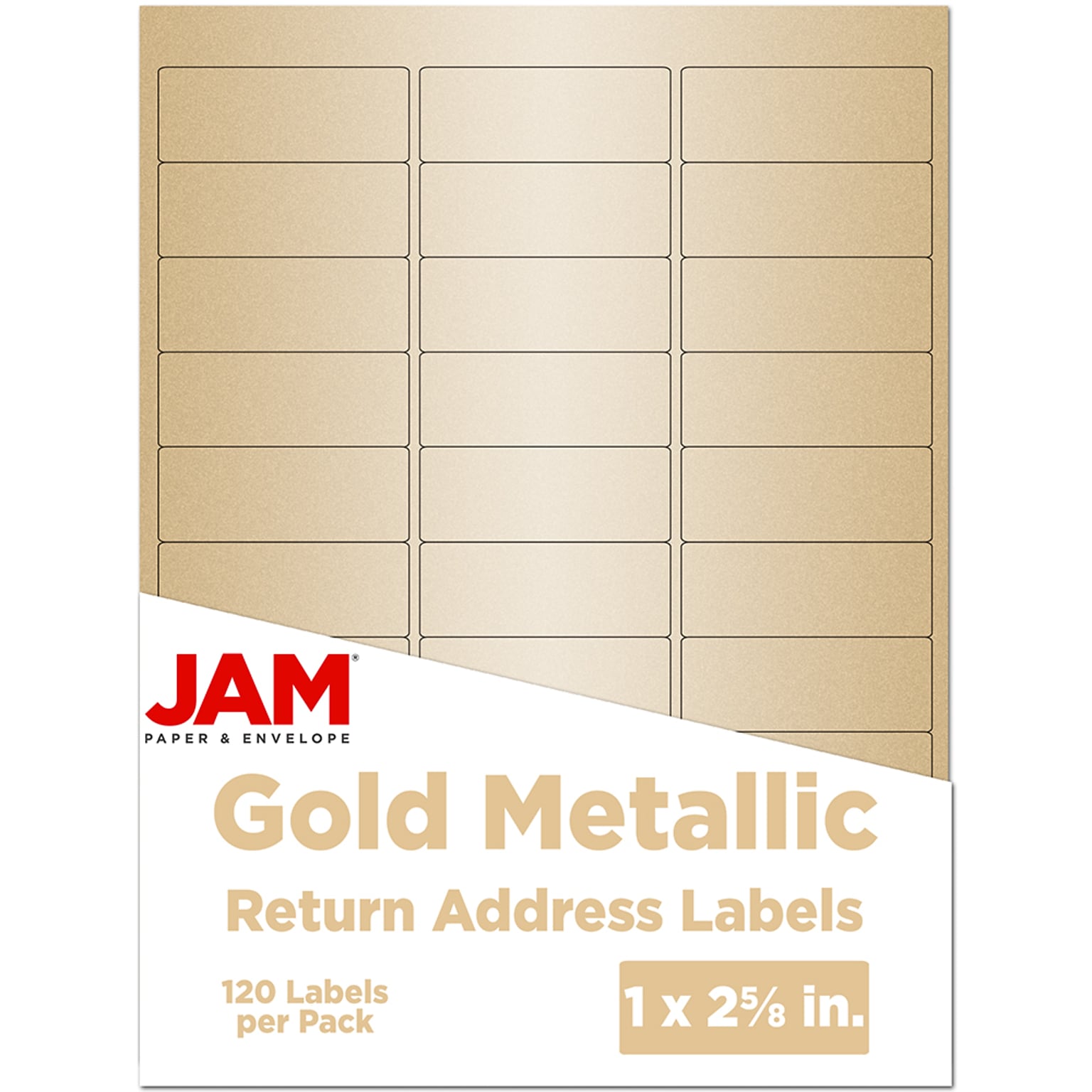 JAM Paper Laser/Inkjet Address Labels, 1 x 2 5/8, Gold Metallic, 120 Labels/Pack (40732537)