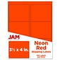 JAM Paper Shipping Labels, 3 1/3" x 4", Neon Red, 6 Labels/Sheet, 20 Sheets/Pack (354328040)