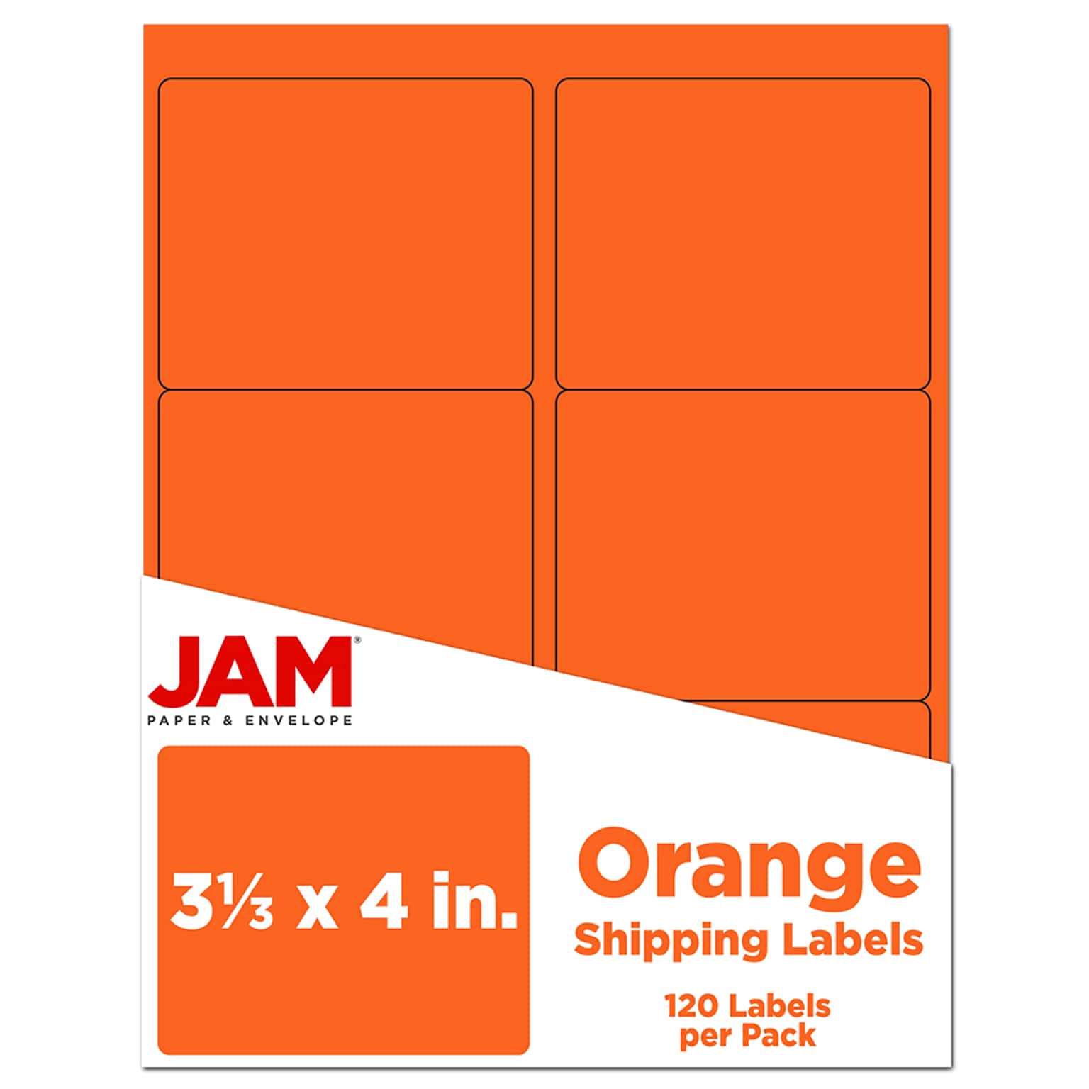 JAM Paper Laser/Inkjet Address Label, 4 x 3 3/8, Orange, 6 Labels/Sheet, 12 Sheets/Pack (302725786)