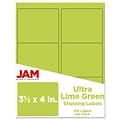 JAM Paper Laser/Inkjet Address Label, 4 x 3 3/8, Ultra Lime Green, 6 Labels/Sheet, 12 Sheets/Pack