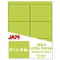 JAM Paper Laser/Inkjet Address Label, 4" x 3 3/8", Ultra Lime Green, 6 Labels/Sheet, 12 Sheets/Pack (302725780)