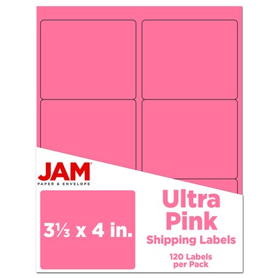 JAM Paper Laser/Inkjet Address Label, 4 x 3 3/8, Ultra Pink, 6 Labels/Sheet, 12 Sheets/Pack (30272