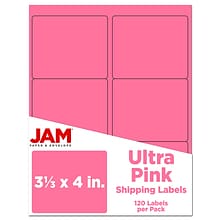JAM Paper Laser/Inkjet Address Label, 4 x 3 3/8, Ultra Pink, 6 Labels/Sheet, 12 Sheets/Pack (30272