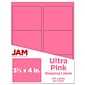 JAM Paper Laser/Inkjet Address Label, 4" x 3 3/8", Ultra Pink, 6 Labels/Sheet, 12 Sheets/Pack (302725799)