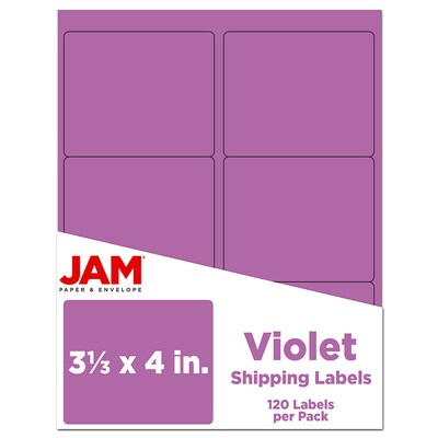 JAM Paper Laser/Inkjet Address Label, 4 x 3 3/8, Violet Purple, 6 Labels/Sheet, 12 Sheets/Pack (30