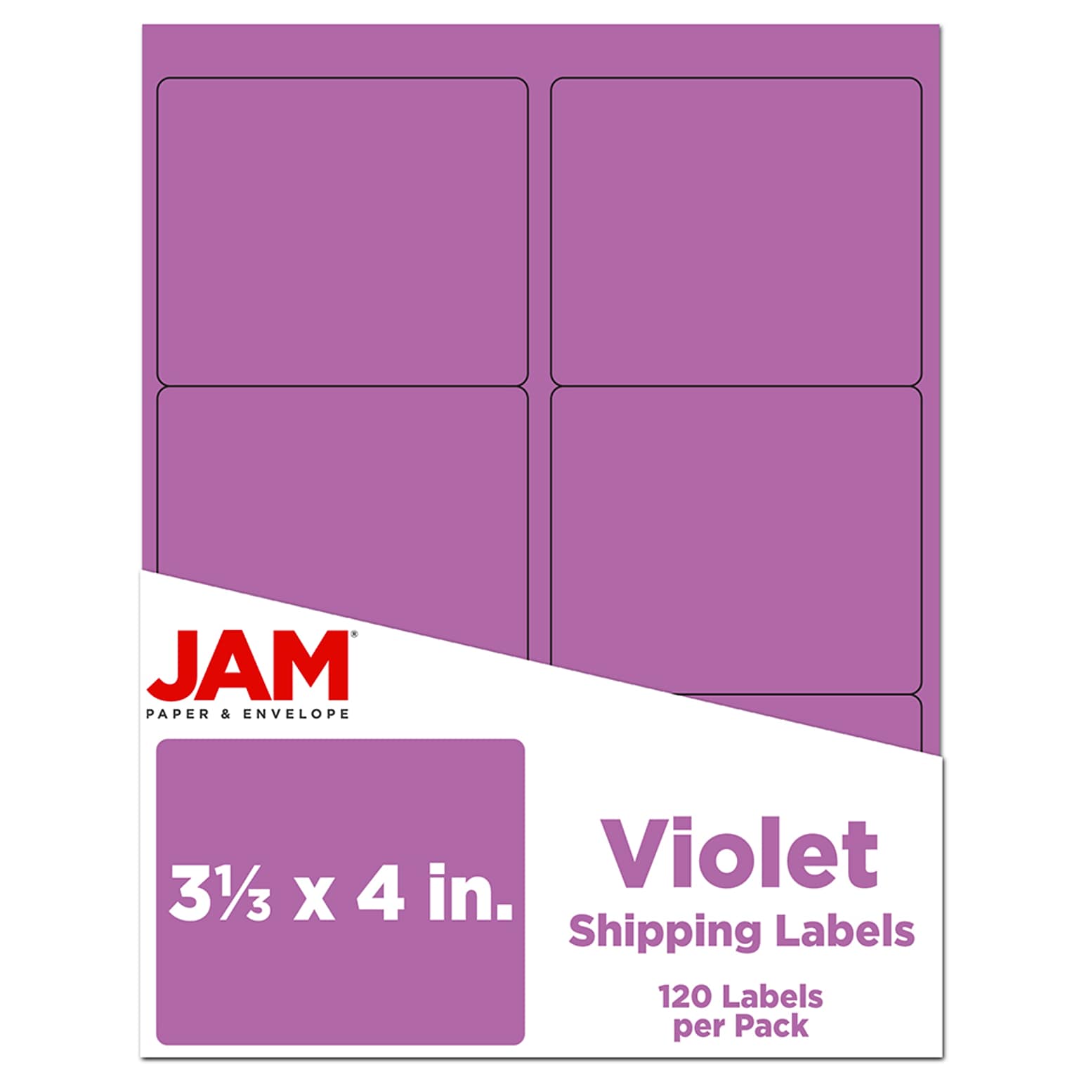 JAM Paper Laser/Inkjet Address Label, 4 x 3 3/8, Violet Purple, 6 Labels/Sheet, 12 Sheets/Pack (302725792)