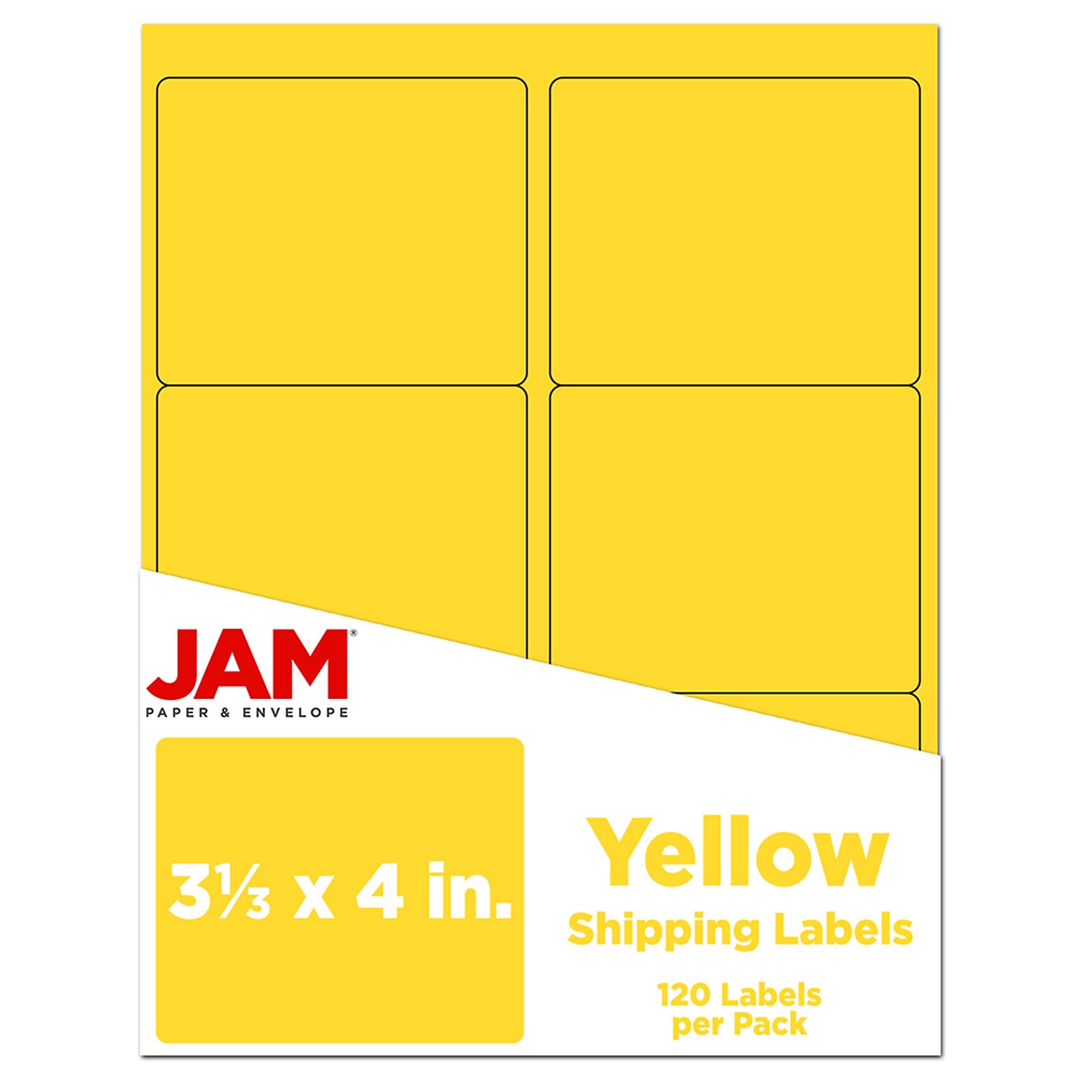 JAM Paper Laser/Inkjet Address Label, 4 x 3 3/8, Yellow, 6 Labels/Sheet, 12 Sheets/Pack (302725803)