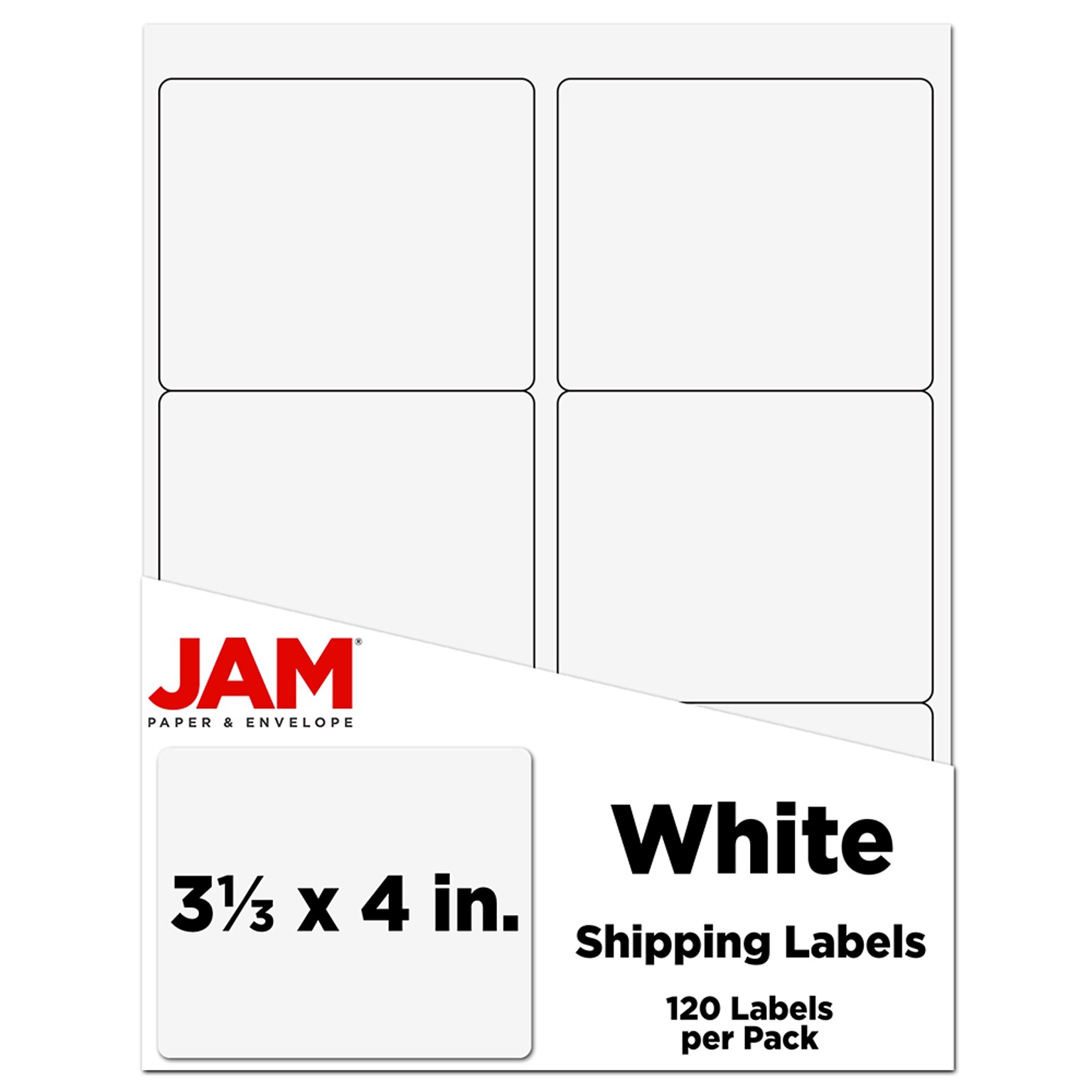 JAM Paper® Shipping Labels, 3 1/3 x 4, White, 6 Labels/Sheet, 20 Sheets/Pack, 120 Labels/Pack (4062902)