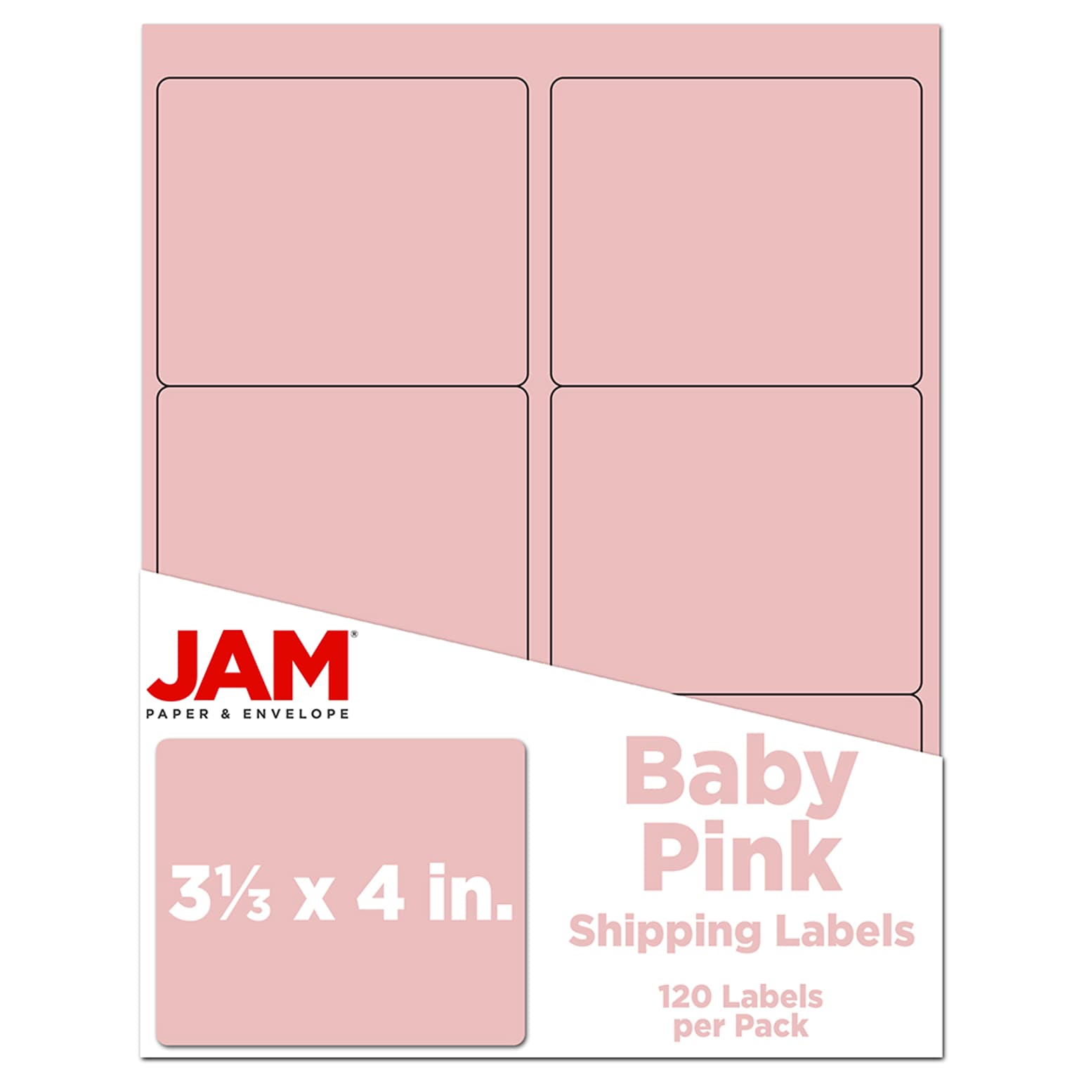 JAM Paper Shipping Labels, 3 1/3 x 4, Baby Pink, 6 Labels/Sheet, 20 Sheets/Pack, 120 Labels/Box (4052899)