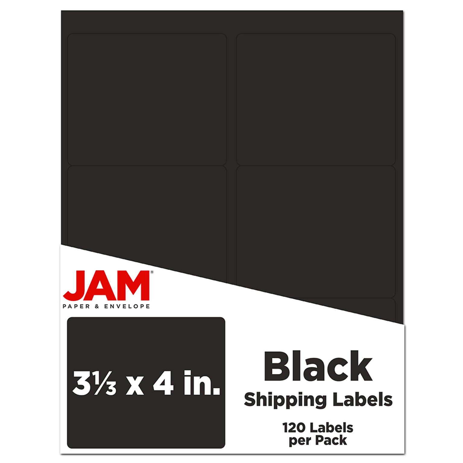 JAM Paper Shipping Labels, 3 1/3 x 4, Black, 6 Labels/Sheet, 20 Sheets/Pack, 120 Labels/Box (302228591)