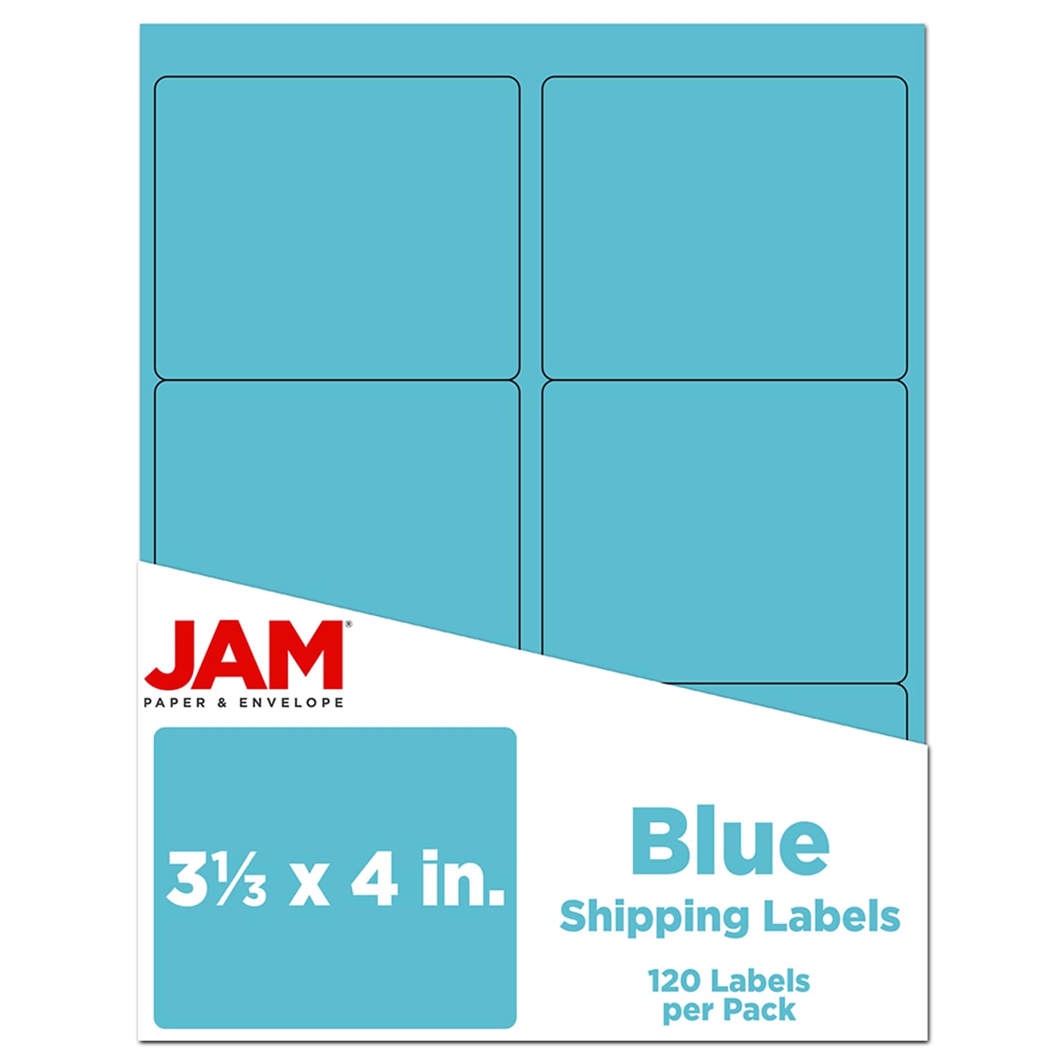JAM Paper Laser/Inkjet Address Label, 4 x 3 3/8, Blue, 6 Labels/Sheet, 12 Sheets/Pack (302725770)