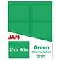 JAM Paper Laser/Inkjet Address Label, 4" x 3 3/8", Green, 6 Labels/Sheet, 12 Sheets/Pack (302725776)