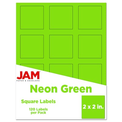 JAM Paper® Square Address Labels, 2 x 2, Neon Green, 120/Pack (367831072)