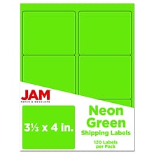 JAM Paper Shipping Labels, 3 1/3 x 4, Neon Green, 6 Labels/Sheet, 20 Sheets/Pack (354328037)