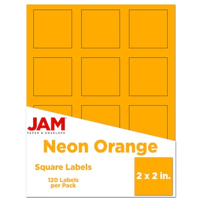 JAM Paper® Square Address Labels, 2 x 2, Neon Orange, 120/Pack (367831074)