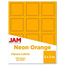JAM Paper® Square Address Labels, 2 x 2, Neon Orange, 120/Pack (367831074)