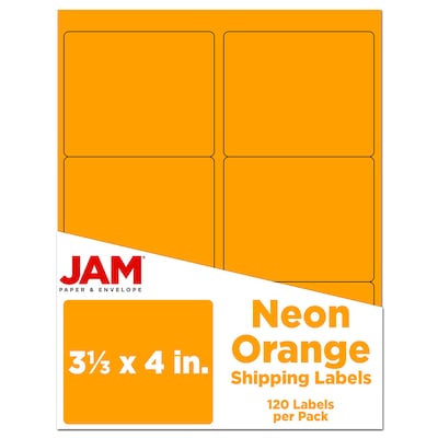 JAM Paper Shipping Labels, Large, 3 1/3 x 4, Neon Orange, 6 Labels/Sheet, 20 Sheets/Pack (354328043)