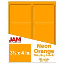 JAM Paper Shipping Labels, Large, 3 1/3 x 4, Neon Orange, 6 Labels/Sheet, 20 Sheets/Pack (354328043)